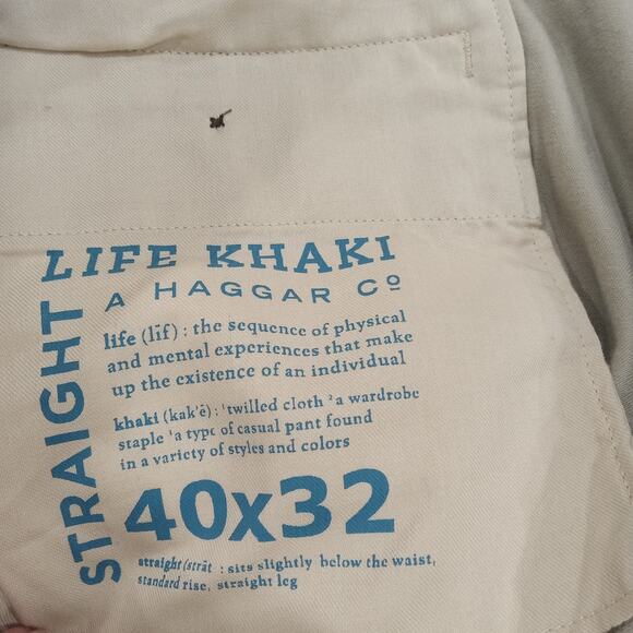 Haggar Life Khaki Pants Mens 40X32 Repreve Tan Flat Front Straight Fit NWT New - Picture 7 of 9